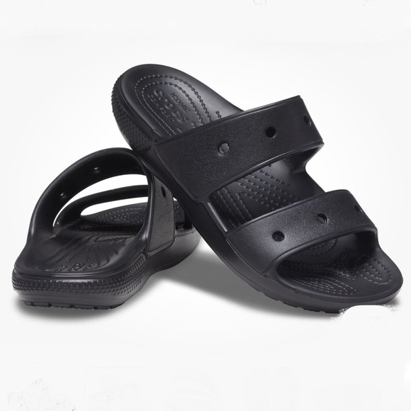 Crocs Classic Crocs Black V2 Slides Sandals Unisex Jibbitz Charms W 8 M 6 Comfy - Picture 2 of 9